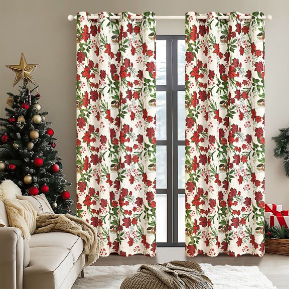 1 Cortina Navideña Estampada Perforada para Sala de Estar, Cortinas Opacas, Decoración Navideña de 53 X 84 Pulgadas.