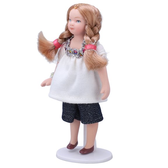 Casa De Muñecas Niña De Porcelana, Camiseta Blanca Pantalones Cortos De Cerámica Muñeca De Casa De Muñecas Niña Mini Escala 1:12 Para Escritorio