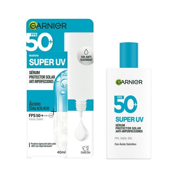 Protector solar facial Garnier skin active super uv anti-imperfecciones fluido fps 50+ con acido salicilico 40 ml