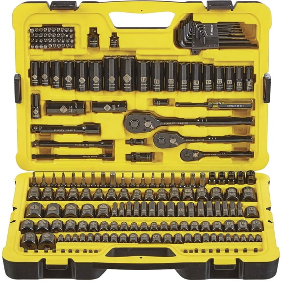 Juego de herramientas STANLEY de 229 piezas, juego de dados de cromo negro