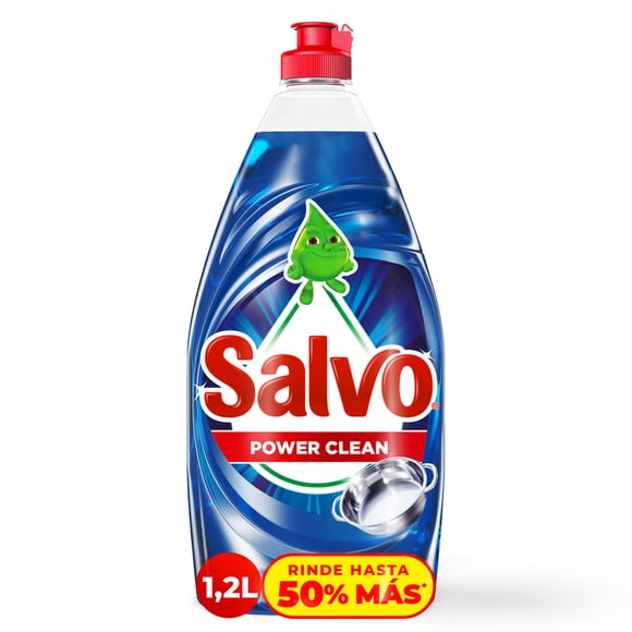 Jabón Líquido para Trastes Salvo Power Clean Remueve Grasa, Rinde hasta 50% Más*, 1.2L