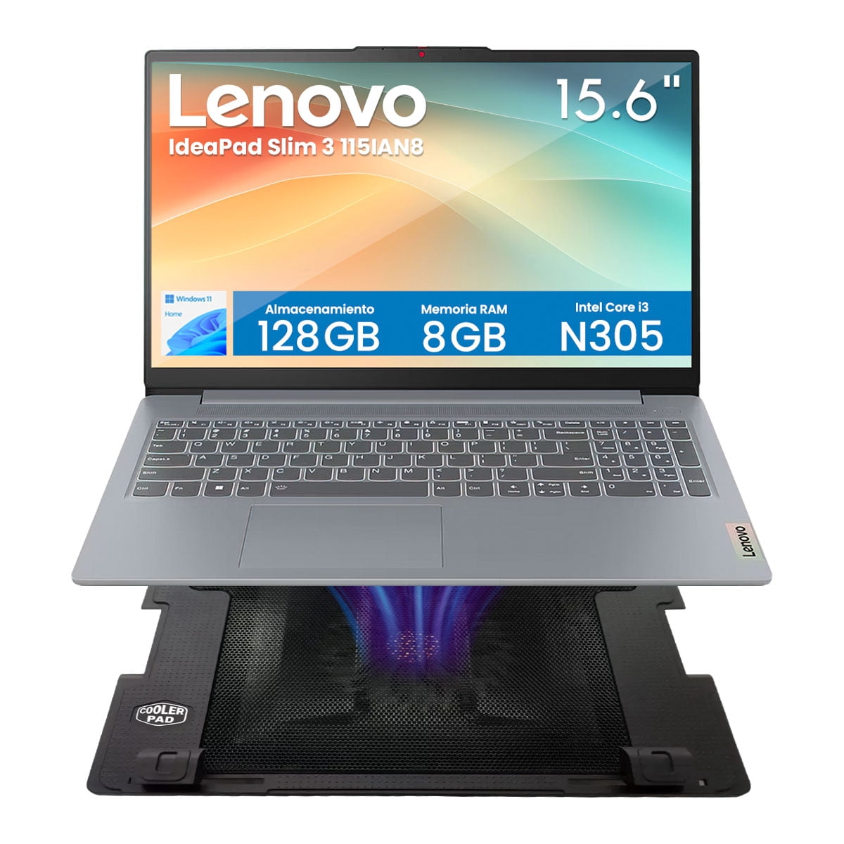 Combo Laptop Lenovo Slim 3i 82XB00C2US Core i3 8GB 128GB 15.6" Gris +  Base Enfriadora
