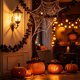 thumbnail image 5 of Guirnalda de hojas de arce artificiales negras con calabaza de ratán y bayas para decoración de chimenea y ventana de Halloween, 5 of 6