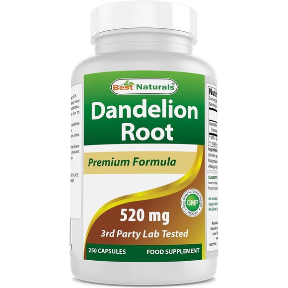 Best Naturals | Dandelion Root 520 Mg, 250 Caps | Raíz de Diente de León, 250 Cápsulas, Suplemento para el apoyo de los Riñones
