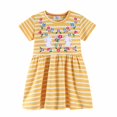 thumbnail image 1 of Vestido de niña REDARER con bordado de rayas – Algodón, manga corta, informal, con apliques, talla 4-5 años, 1 of 5