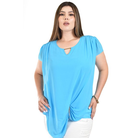 Blusa de chifon asimetrica Roman Fashion /Tallas Extras, 209 (Azul cielo) azul 38