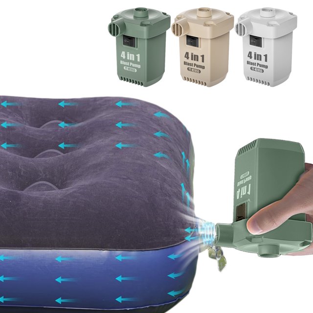Bomba de aire portátil | Inflador/Deflador para colchones hinchables, barcos, material de camping | 260L/min Potencia | Adaptador de boquilla de 3 Batería recargable de 1600mAh | Diseño Compacto