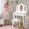 thumbnail image 4 of Tocador Infantil – Set con Espejo Tríptico Iluminado – Mesa de Madera con LED Ajustables – Cajón y Rejilla de Almacenaje – Taburete – Juego de Maquillaje Simbólico – Rosa/Blanco, 4 of 8