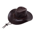 thumbnail image 1 of Sombrero de vaquero de cuero de PU Sombreros de jazz Sombrero de sol ligero y versátil para exteriores con correa para la barbilla Sombrero de Café, 1 of 8