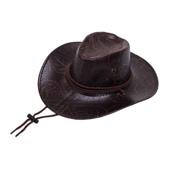 Sombrero de vaquero de cuero de PU Sombreros de jazz Sombrero de sol ligero y versátil para exteriores con correa para la barbilla Sombrero de Café