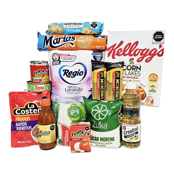 Despensa Básica Completa 14 Piezas Economica Empresarial. Canasta Navideña para regalar, para empleados, armada con abarrotes.