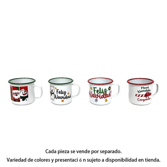 Taza Prichos Esmaltada con Frases Navideñas, 9 cm x 9 cm x 13 cm, Varios Modelos, 1 Pieza