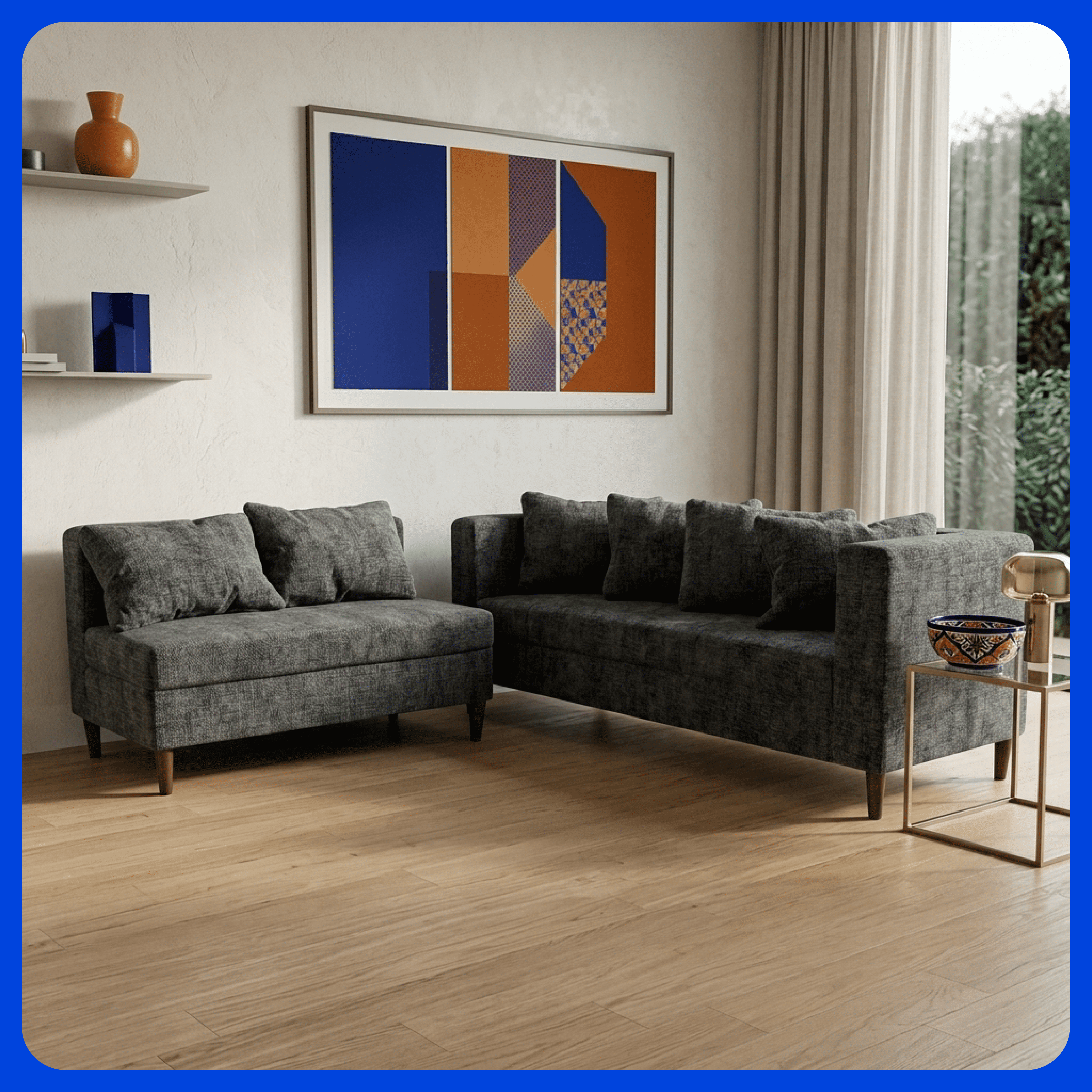 LASE Muebles Sala Esquinera Italia Sofá + Loveseat Configurable en L 6 cojines Marfil