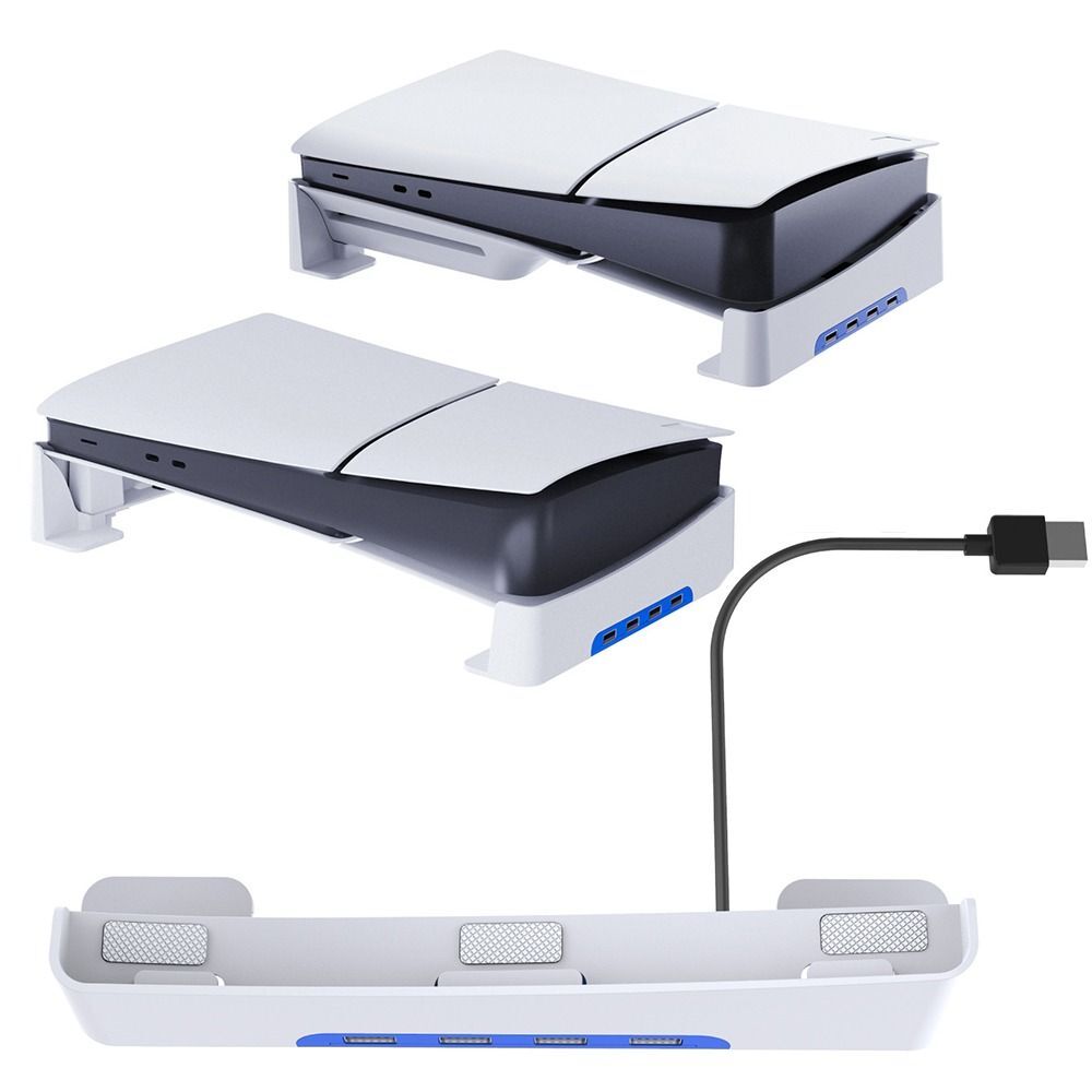 Soporte de almacenamiento horizontal para PlayStation 5 Slim con diseño portátil y 4 puertos USB 2.0 Accesorios para la base PS5 Slim