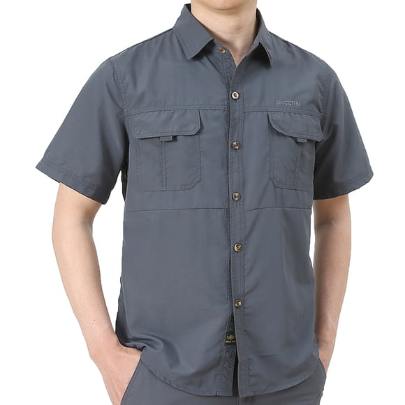 pstuiky Camisas de vestir de manga corta para hombre, Camisa de manga corta con cuello vuelto, botones y bolsillos para hombre camisas casuales para hombre xxl