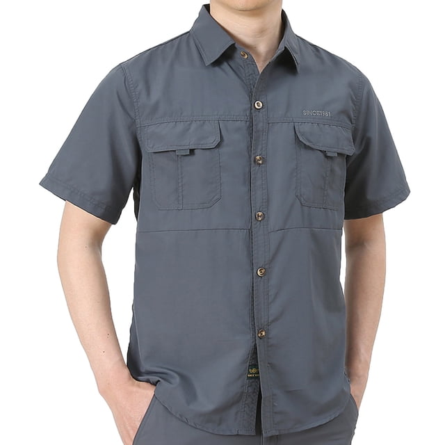 pstuiky Camisas de vestir de manga corta para hombre, Camisa de manga corta con cuello vuelto, botones y bolsillos para hombre camisas casuales para hombre xxl