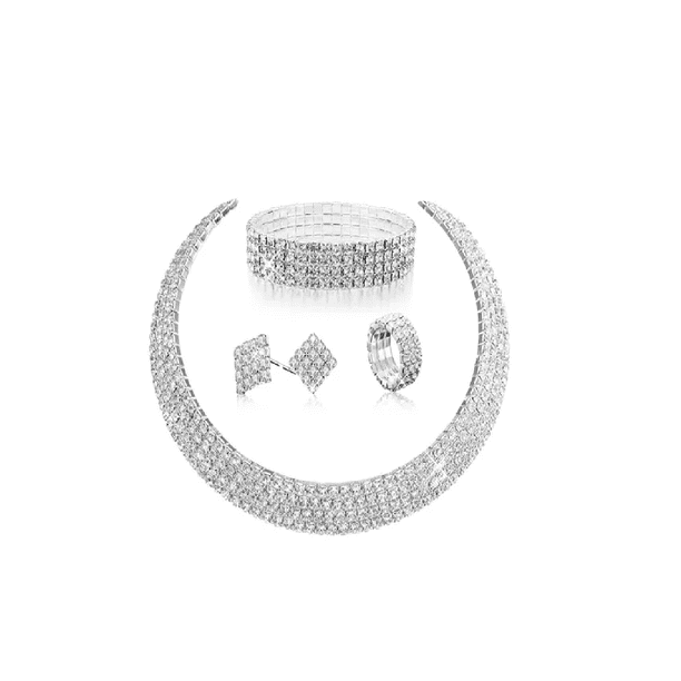 Conjunto De Joyas De Lujo Collar Pendientes Pulsera Anillo