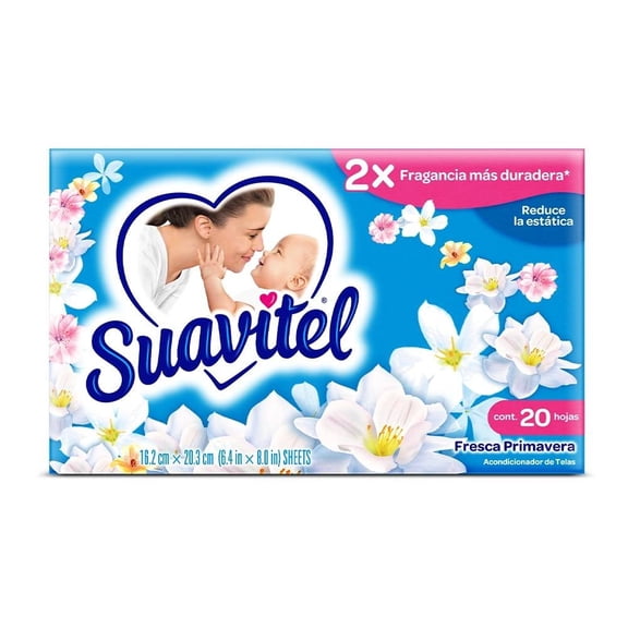 Hojas para Secadora Suavitel Fresca Primavera Fragancia Dos Veces más Duradera 20 pzs