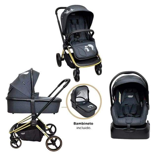 carriola para bebé lifestyle by infanti sistema de viaje aaron gris Carriola con asiento reversible y estructura ligera de aluminio en gris, plegado compacto con o sin asiento; toldo completo con visera, mango ajustable a 3 alturas, arnés de 5 puntos, 3 posiciones de reclinación y freno a un pie. Incluye portabebé y bambineto; adecuada para viajes urbanos y transporte sencillo del bebé.