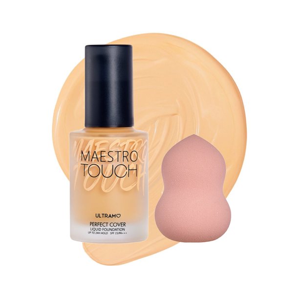 Base de Maquillaje SPF 15+ + Esponja Larga Duración Alta Cobertura Control Grasa Maestro Touch 40 ML ULTRAMO