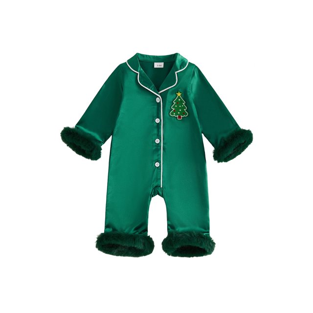 Pijama navideño para bebé niña, mono de satén de manga larga con bordado de Papá Noel.