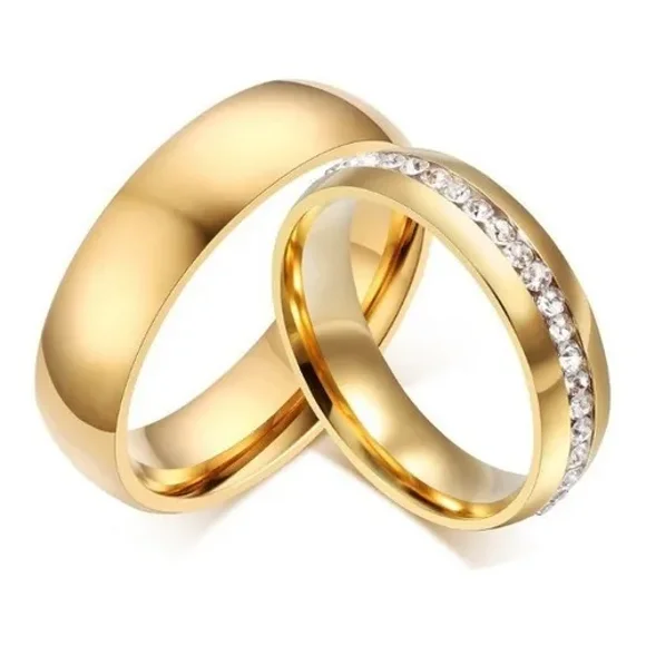 Par De Anillos De Compromiso Pareja Acero Inoxidable Dorados SIN FIN