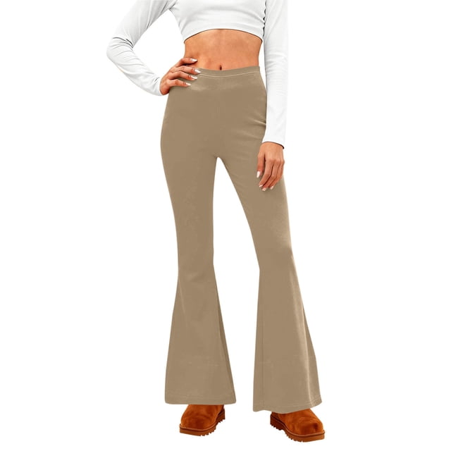 Amzcrzy Pantalones Acampanados Para Mujer Pantalones De Yoga Elásticos, De Pierna Ancha Y Cintura Alta, De Color Liso, Que Controlan El Abdomen Pantalones Ligeros Y Suaves Para Mujer S-2XL Marrón