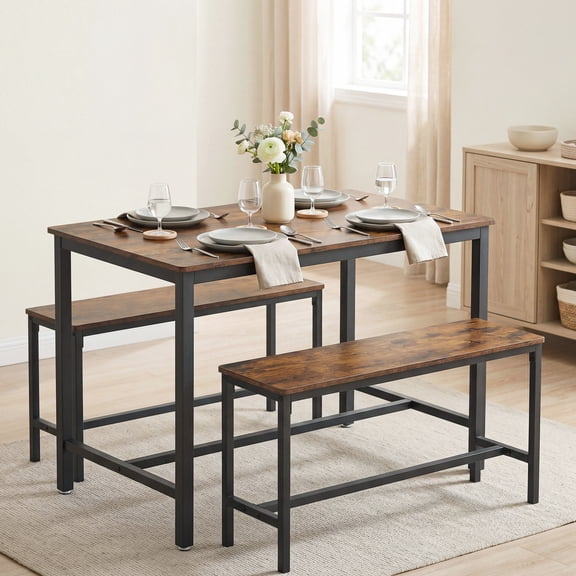 VASAGLE Juego de Comedor, Mesa y 2 Sillas para Cocina, Acero, Marrón Rústico y Negro