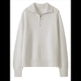 thumbnail image 2 of Suéter de Otoño para Mujer, de Larga, con Cremallera de 1/4, Sudadera Holgada de Punto Acanalado con Abertura. Crema L, 2 of 4