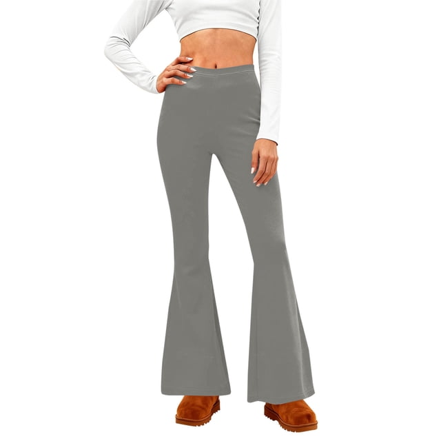 Amzcrzy Pantalones Acampanados Para Mujer Pantalones De Yoga Elásticos, De Pierna Ancha Y Cintura Alta, De Color Liso, Que Controlan El Abdomen Pantalones Ligeros Y Suaves Para Mujer S-2XL Gris