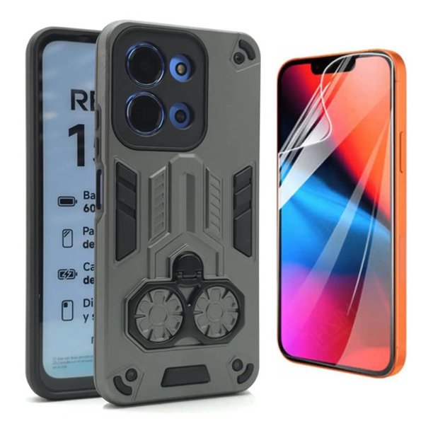 Funda + Mica Icon Case Antidrop para Poco C85, Carcasa, Protector, Uso Rudo, Protector de Pantalla, Antigolpes, Esquinas Reforzadas, Protección de Cámara - Gris