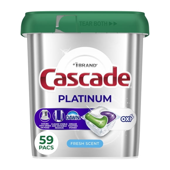 Detergente Cascade Platinum + Oxi para lavavajillas Pods, 59 unidades