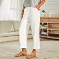 thumbnail image 1 of TaTaai Spring Fall Women's Linen Trousers Elastic Waist Wide Leg Straight Cut Loose Fit Ankle Length Casual Pants Solid Color Versatile Staple for Daily Style Gift, 1 of 9