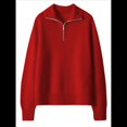 thumbnail image 2 of Suéter de Otoño para Mujer, de Larga, con Cremallera de 1/4, Sudadera Holgada de Punto Acanalado con Abertura. Rojo L, 2 of 4