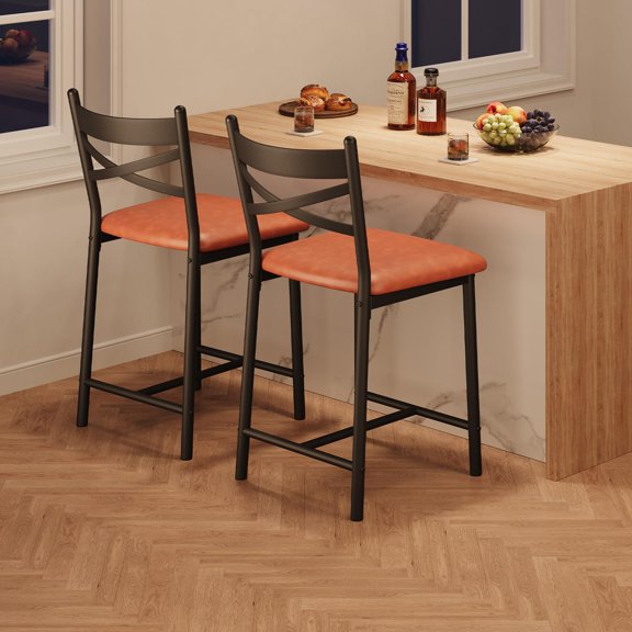 Yeshouse Taburede barra de altura conjunto de 2/4, silla de comedor de imitación de cuero con respaldo y cojín grueso para la isla de la cocina, barra de mostrador