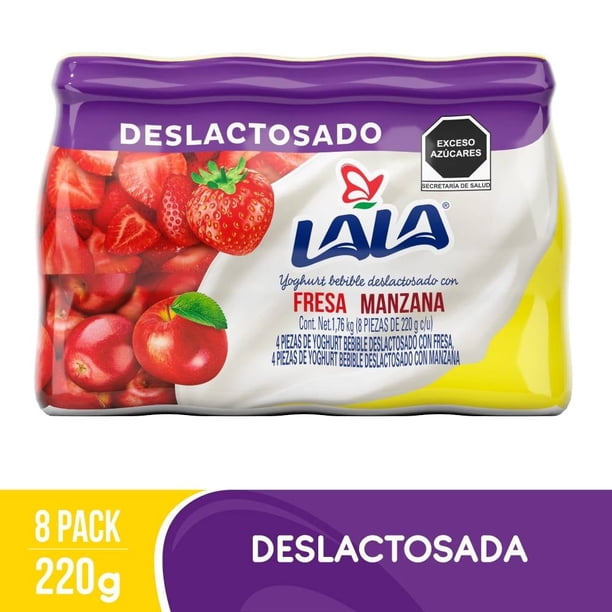 Yogurt bebible Lala deslactosado con fresa y manzana 8 pzas de 220 g c/u