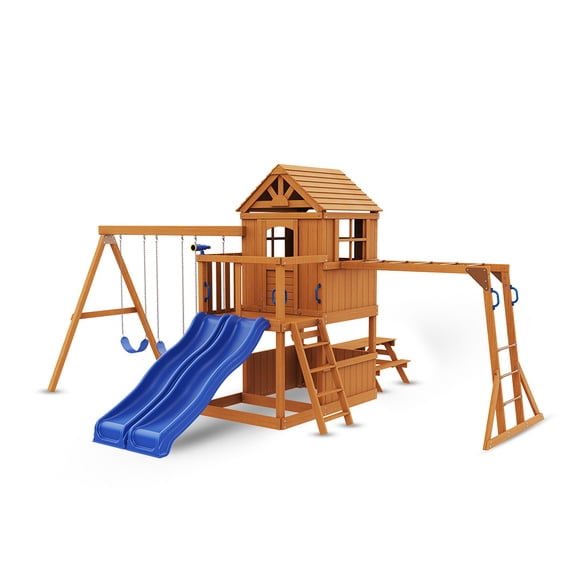 PLAY OUT KIDS | Set de Juego Infantil de Madera con Pasamanos, Columpios y Resbaladillas Rincones de México Bacalar