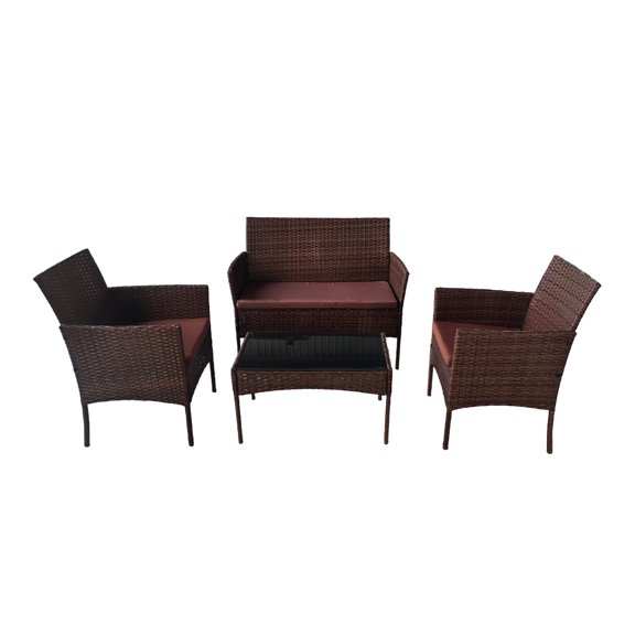 Sala De Jardin Estilo Mimbre Color Marron Con Cojines