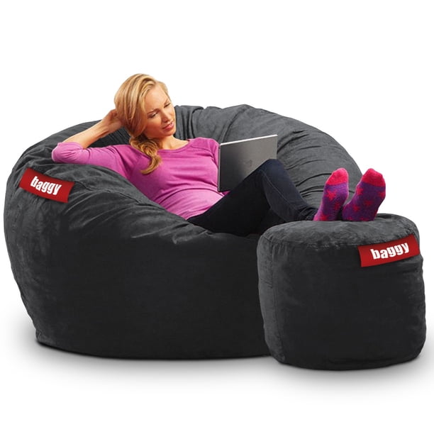 Puff Cama Matrimonial 2 en 1 con Taburete Baggy Negro 140 x 180 cm