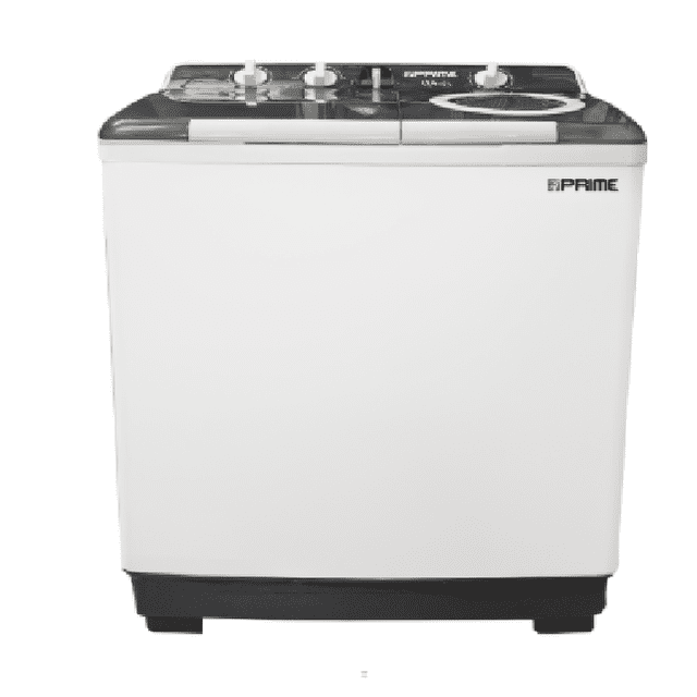 lavadora semiautomática prime 14 kg doble tina ldtpr14-g lavadora blanca de 14 kg, vista frontal centrada; panel superior con tres perillas y tapa transparente, tina de lavado con impulsor a la izquierda y tina de centrifugado a la derecha, gabinete plástico anticorrosión. Incluye filtro atrapa pelusa según especificaciones, tres velocidades, dos programas, reloj automático de lavado hasta 15 min y secado rápido por entrada de aire durante centrifugado; adecuada también para cargas de ropa deportiva y toallas.