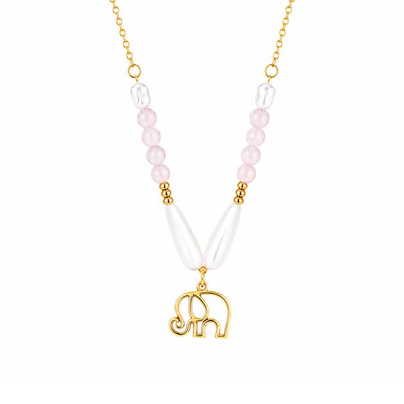 Moon & Self Collar Elefante oro laminado Piedras Amuleto Suerte Mujer 21cm