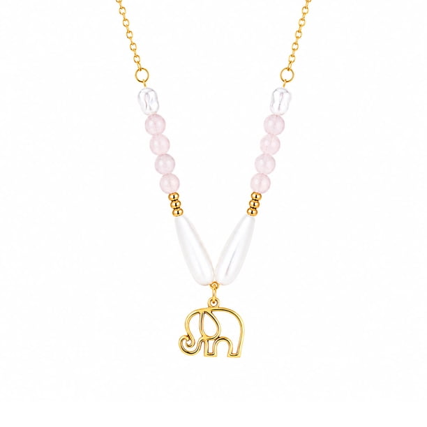 Moon & Self Collar Elefante oro laminado Piedras Amuleto Suerte Mujer 21cm
