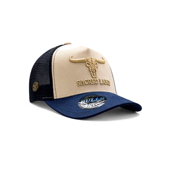 Knite Gorra Trucker de Hombre Beige y Azul Bordado Toro Sacred Land