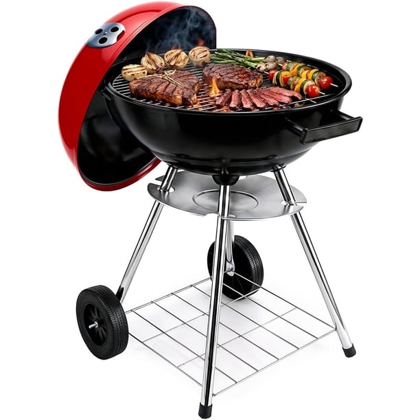 Parrilla BBQ Asador De Carbon Redonda Para Carne Asada Anafre Parrilla De Carbon Con Rejilla Facil De Limpiar Compacto De Acero Inoxidable (ROJO)