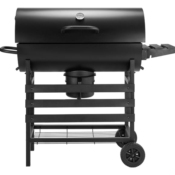 Asador de Carbón Tipo Barril STANEW Negro con Ruedas, Termómetro, Estante Inferior y Área Amplia para Barbacoa al Aire Libre