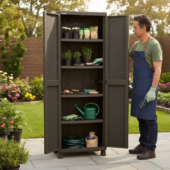 Bodega Cobertizo Organizador Almacenamiento Estante Grande Plástico ideal para Exterior RIMAX