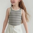 thumbnail image 3 of Blusas Cortas para Niñas - Blusas Cortas de Cuello Redondo para Niñas Casuales con Estampado de Rayas Ligeras sin Mangas Blusas Cortas Negras 2-3 Años, 3 of 6
