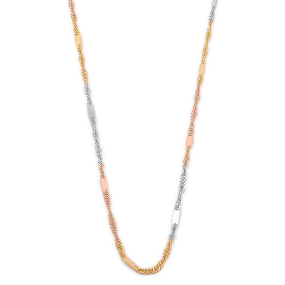 Cadena Estilo Singapur Casa del Anillo 3 Oros Sólido 14K 45 cm Amarillo