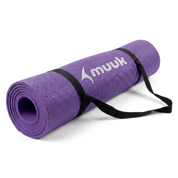 Tapete de Yoga MUUK Fitness 4mm Antiderrapante 150x59cm Con Correa Color Morado