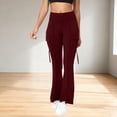 thumbnail image 2 of Amzcrzy Leggings Acampanados Mujer Cintura Alta Elásticos Yoga Ligeros Realzan Glúteos Color Liso Ajustado Casuales Bolsillos Laterales Tallas S-2XL Rojo, 2 of 7